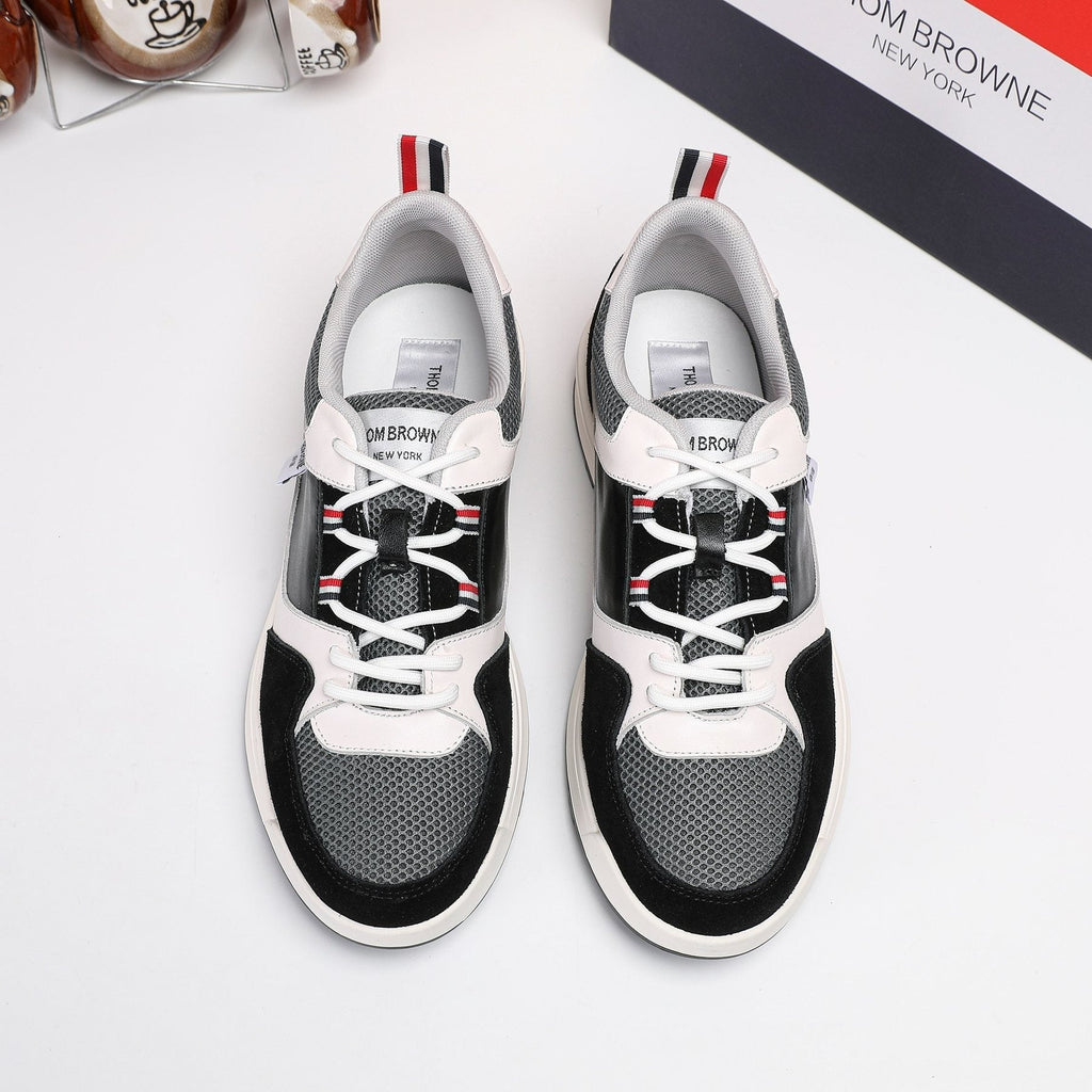 Thom Browne White Navy Panel Low-Top Sneakers