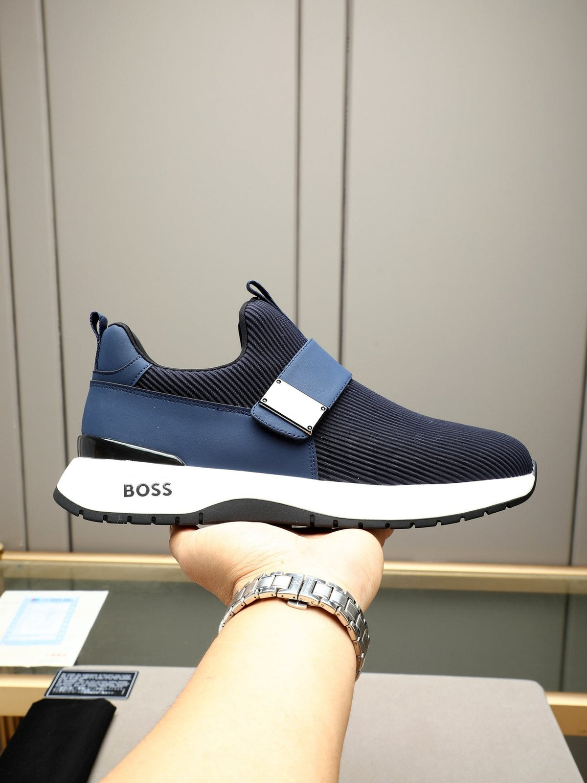 Hugo Boss Ribbed Knit Strap Slip-On Shoes