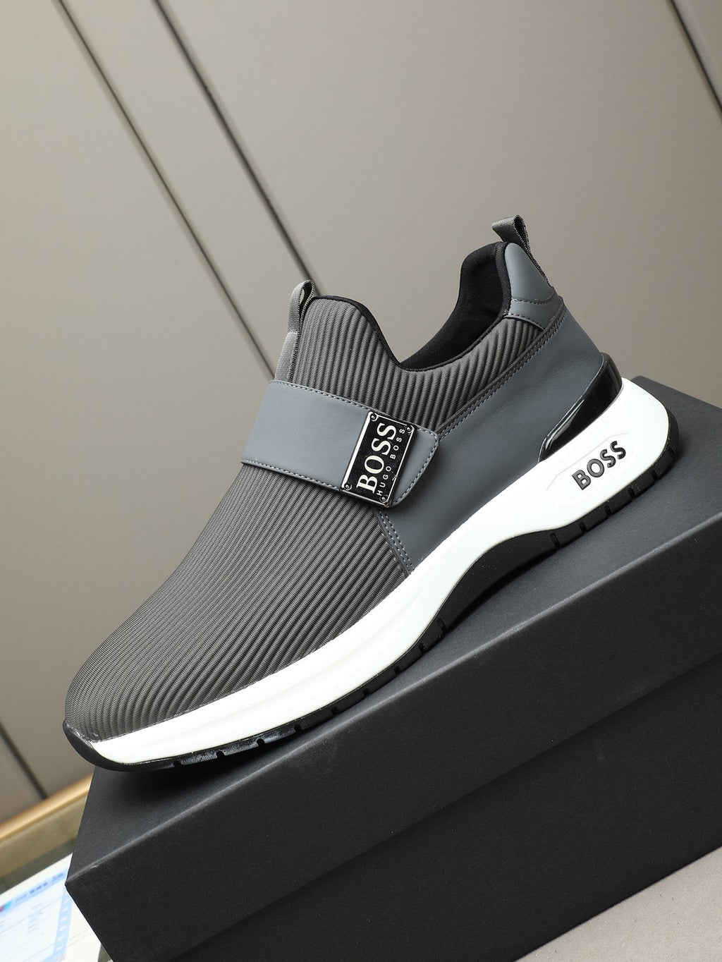 Hugo Boss Ribbed Knit Strap Slip-On Shoes