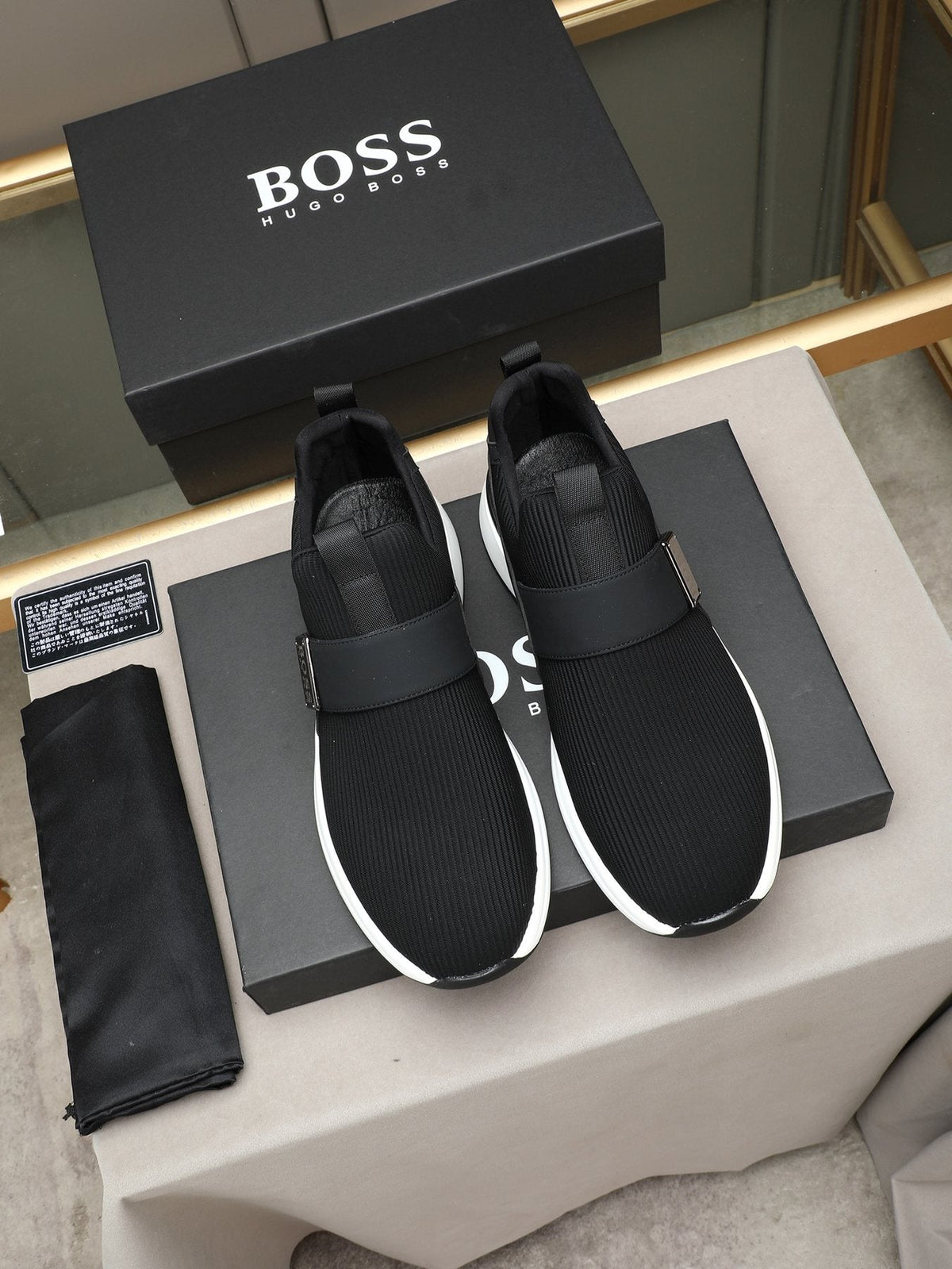 Hugo Boss Ribbed Knit Strap Slip-On Shoes