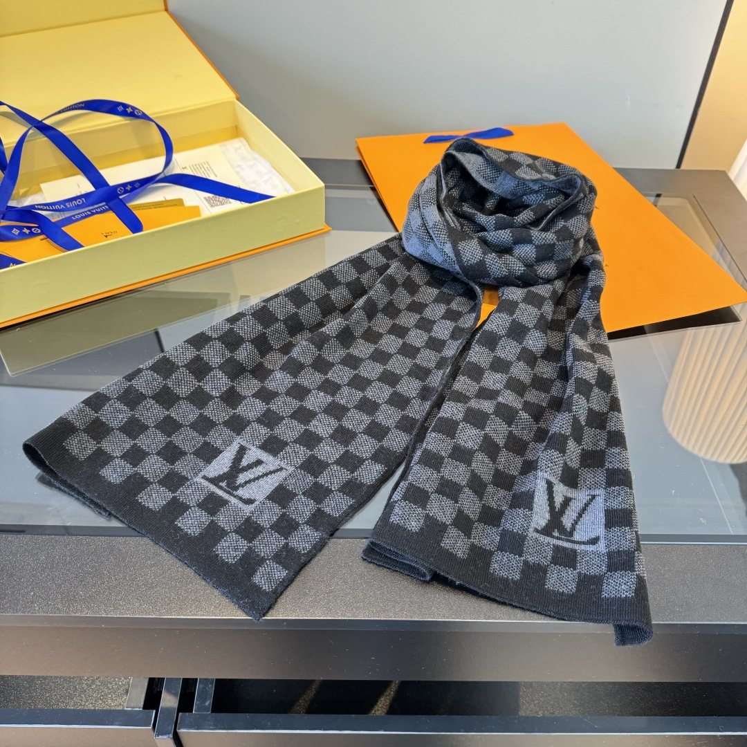 Louis Vuitton Black & Gray Checker Scarf