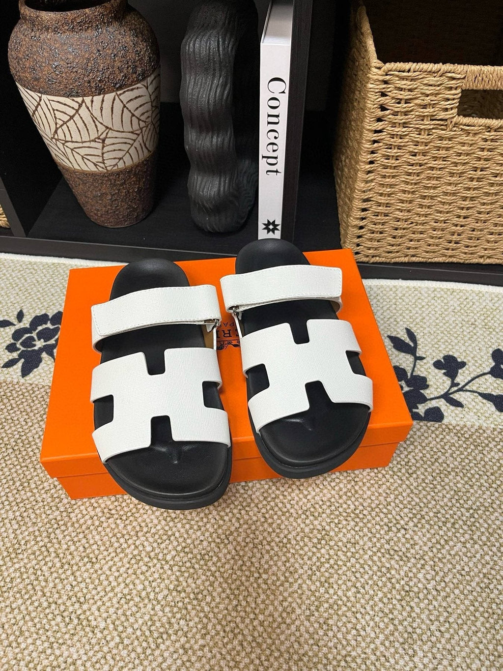 Hermes Men's Cutout Slide Sandals