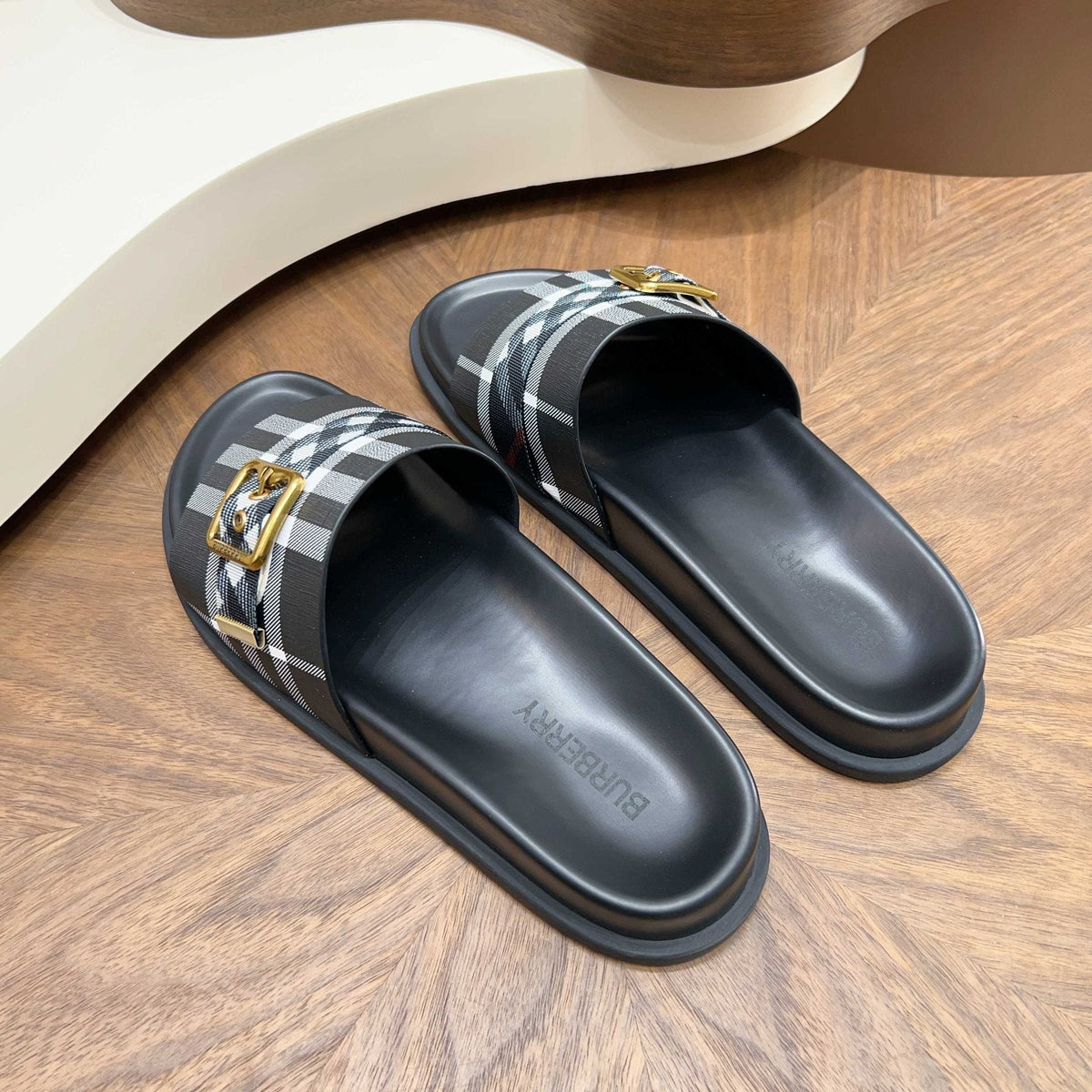 Burberry Check Cross-Strap Slide Sandals - Molded Footbed