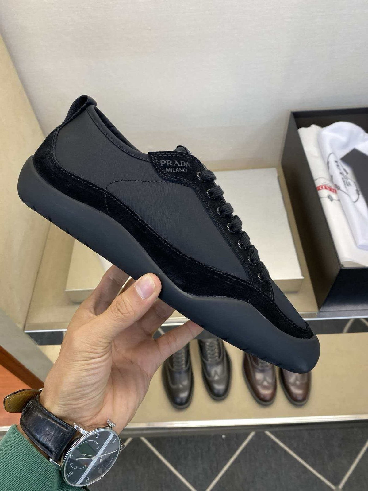 Prada Low-Top Leather Sneakers