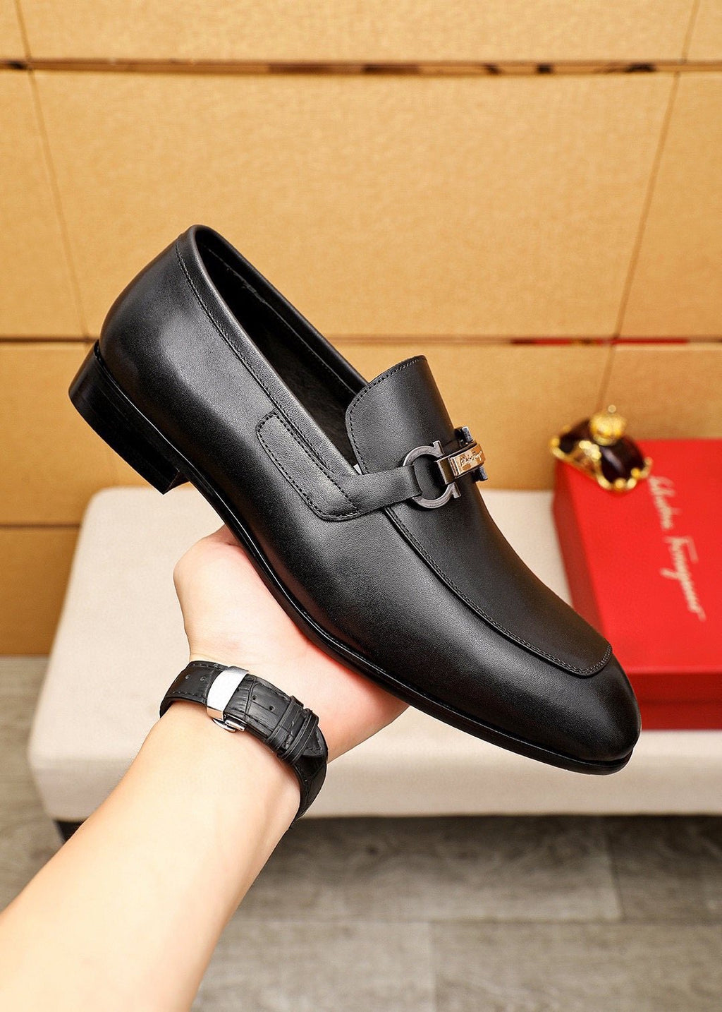 Ferragamo Black Buckle Loafers - Leather Upper, Metal Buckle Detail