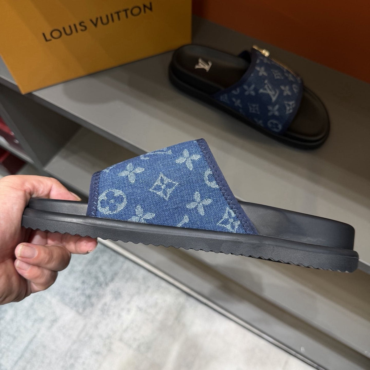 Louis Vuitton Blue Monogram Strap Slide Sandals