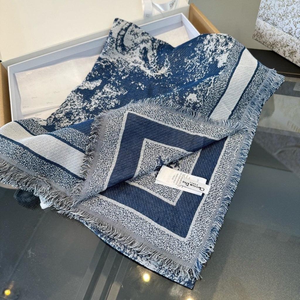 Dior Fringed Animal Print Square Scarf