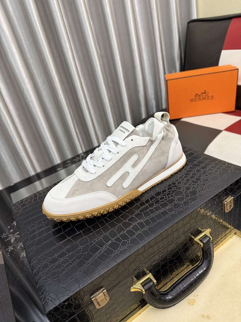 Hermès Men's Layered Panel Low-Top Sneakers