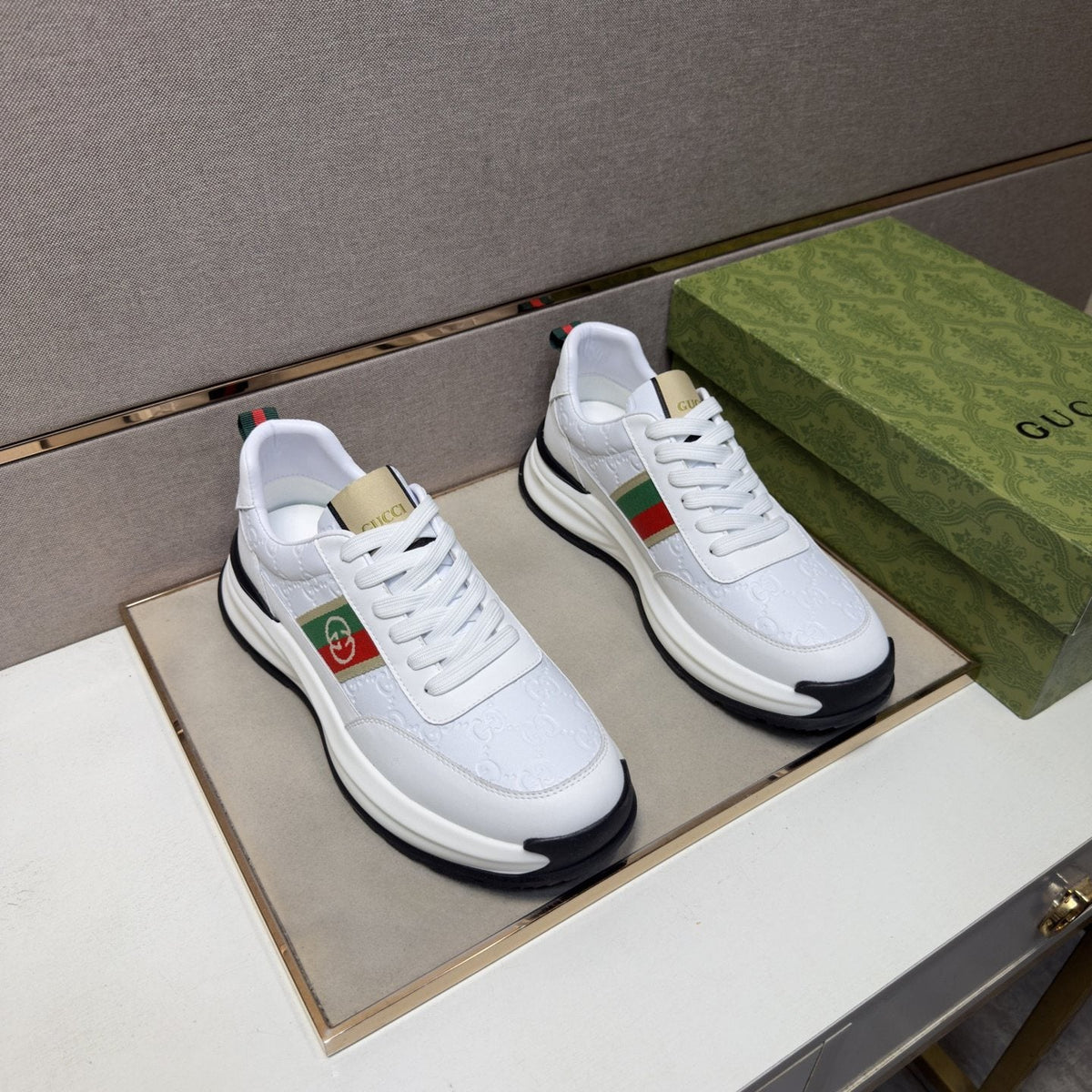 Gucci Men's Stripe Low-Top Sneakers - Layered Upper With Gold-Tone Side Emblem