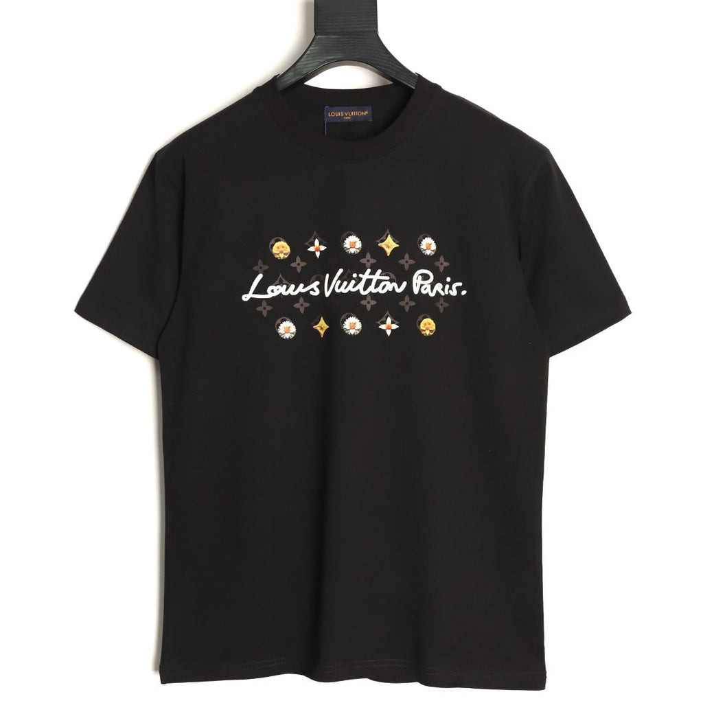 Louis Vuitton Paris Lettering and Daisy-Style Motif T-Shirt - Black